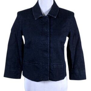 Mexx black cropped snap button front swing denim blazer size 14